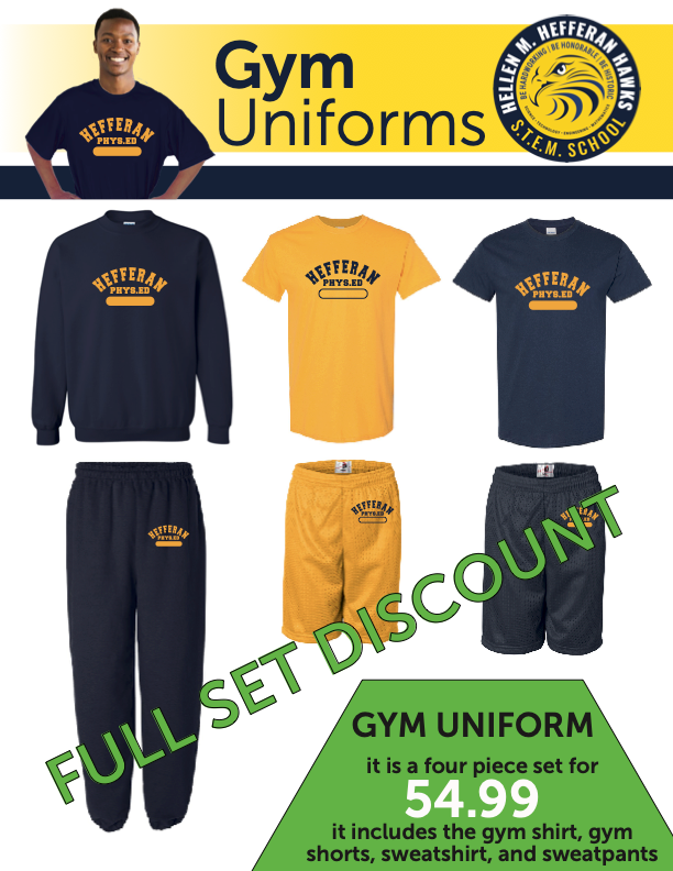 Hefferan Elementary School Gym Uniform 4 Piece Full Set