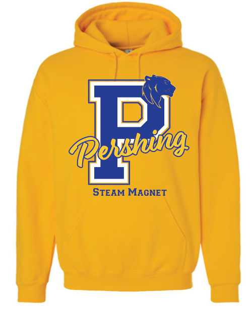 Pershing School Pullover Hooded Sweatshirts Gold